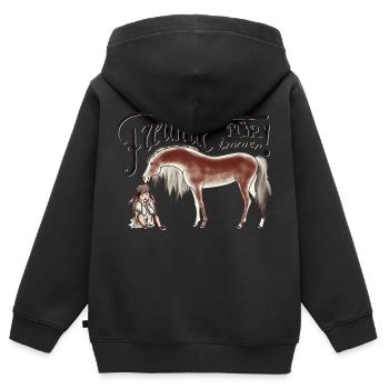 Kind und Haflinger Pferdchen - Kinder Premium Organic Zip Hoodie - Schwarz - Hinten - AI Model Kid Male (0cm)