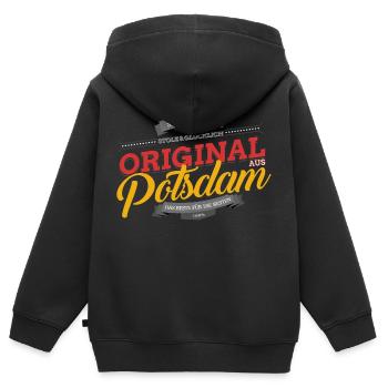 Original aus Potsdam - Kinder Premium Organic Zip Hoodie - Schwarz - Hinten - AI Model Kid Male (0cm)