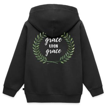 Grace on Grace - Grâce pour le don de miséricorde - Sweat Premium à capuche zippé enfant bio - noir - Dos - AI Model Kid Male (0cm)