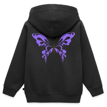 lila Schmetterling mit dunkelbraunen Fühlern - Kinder Premium Organic Zip Hoodie - Schwarz - Hinten - AI Model Kid Male (0cm)