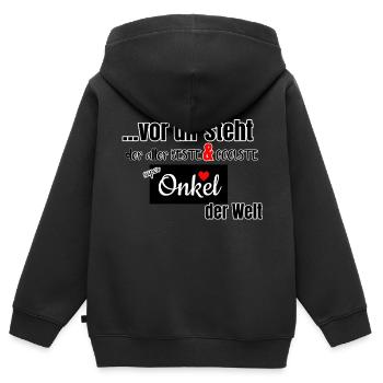 Bester Super Onkel der Welt - Kinder Premium Organic Zip Hoodie - Schwarz - Hinten - AI Model Kid Male (0cm)