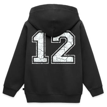 12 dans blanc in Used Look - Sweat Premium à capuche zippé enfant bio - noir - Dos - AI Model Kid Male (0cm)