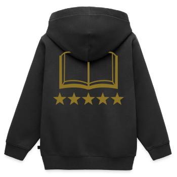 Buch - Kinder Premium Organic Zip Hoodie - Schwarz - Hinten - AI Model Kid Male (0cm)