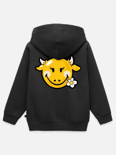 Smiley Cow - Kinder Premium Organic Zip Hoodie - Schwarz