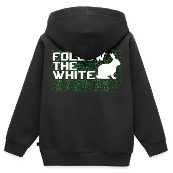 Suivez le lapin blanc! - Sweat Premium à capuche zippé enfant bio - noir - Dos - AI Model Kid Male (0cm)