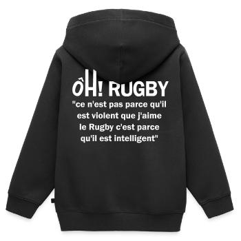 rugby intelligent2 - Sweat Premium à capuche zippé enfant bio - noir - Dos - AI Model Kid Male (0cm)