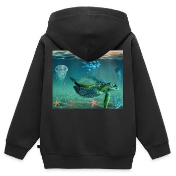 Turtle Sea Gift Idea - Kids Premium Organic Zip-up Hoodie - black - Back - AI Model Kid Male (0cm)