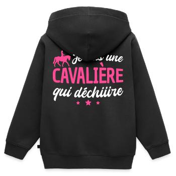 je suis une cavalière qui déchire - Sweat Premium à capuche zippé enfant bio - noir - Dos - AI Model Kid Male (0cm)