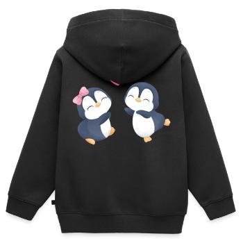 Les pingouins dans l’amour - Sweat Premium à capuche zippé enfant bio - noir - Dos - AI Model Kid Male (0cm)