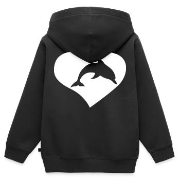 Dauphin d’amour - Sweat Premium à capuche zippé enfant bio - noir - Dos - AI Model Kid Male (0cm)
