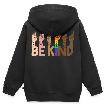 Be Kind LGBT Regenbogen - Kinder Premium Organic Zip Hoodie - Schwarz - Hinten - AI Model Kid Male (0cm)