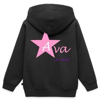 Ava - the Strong - Kids Premium Organic Zip-up Hoodie - black - Back - AI Model Kid Male (0cm)