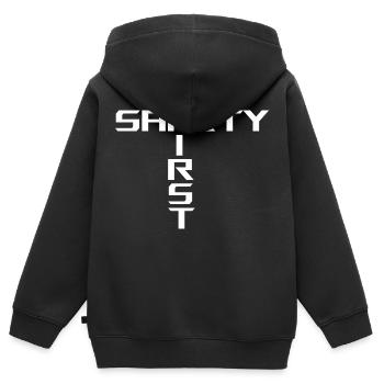Safety First | White - Kinder Premium Organic Zip Hoodie - Schwarz - Hinten - AI Model Kid Male (0cm)