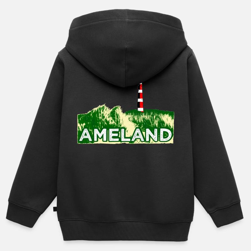 Leuchturm Ameland Holland Plage - Sweat Premium à capuche zippé enfant bio - noir