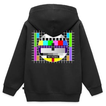 Testbild test card status no signal screen Display - Kinder Premium Organic Zip Hoodie - Schwarz - Hinten - AI Model Kid Male (0cm)