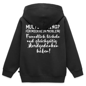 Multitasking Büro Arbeit Schwarzer Humor Lustiger - Kinder Premium Organic Zip Hoodie - Schwarz - Hinten - AI Model Kid Male (0cm)