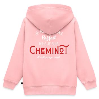 pas parfait mais cheminot - Sweat Premium à capuche zippé enfant bio - rose - Dos - AI Model Kid Female (0cm)