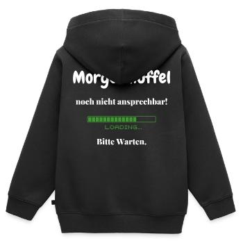 Morgenmuffel noch nicht ansprechbar - Kinder Premium Organic Zip Hoodie - Schwarz - Hinten - AI Model Kid Male (0cm)