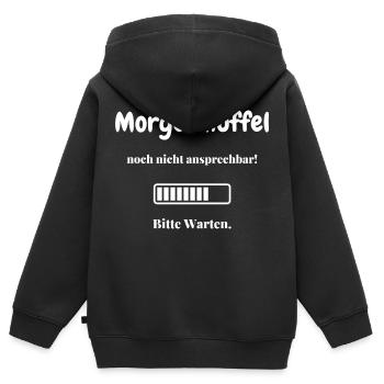 Morgenmuffel noch nicht ansprechbar - Kinder Premium Organic Zip Hoodie - Schwarz - Hinten - AI Model Kid Male (0cm)