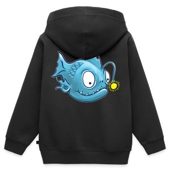 Poisson-lanterne ou poisson-grenouille - Sweat Premium à capuche zippé enfant bio - noir - Dos - AI Model Kid Male (0cm)