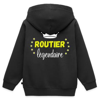 routier légendaire - CADEAU CAMION ROUTIER CHAUFFE - Sweat Premium à capuche zippé enfant bio - noir - Dos - AI Model Kid Male (0cm)