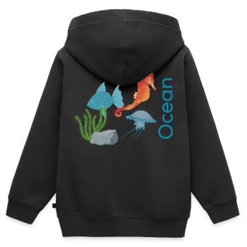 Ocean - Kinder Premium Organic Zip Hoodie - Schwarz - Hinten - AI Model Kid Male (0cm)