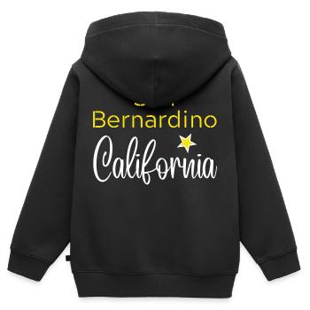 San Bernardino California - Sweat Premium à capuche zippé enfant bio - noir - Dos - AI Model Kid Male (0cm)