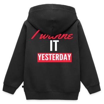 Ich will es gestern - Kinder Premium Organic Zip Hoodie - Schwarz - Hinten - AI Model Kid Male (0cm)