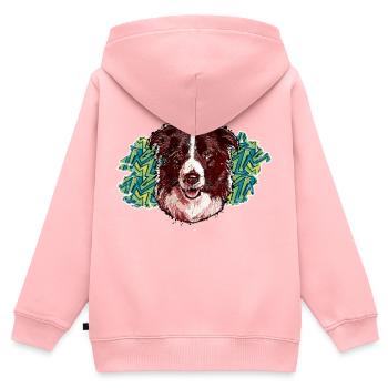 Tête de Border collie - En graffiti #1 - Sweat Premium à capuche zippé enfant bio - rose - Dos - AI Model Kid Female (0cm)