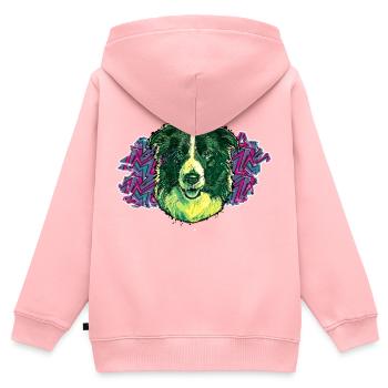 Tête de Border collie - En graffiti #3 - Sweat Premium à capuche zippé enfant bio - rose - Dos - AI Model Kid Female (0cm)
