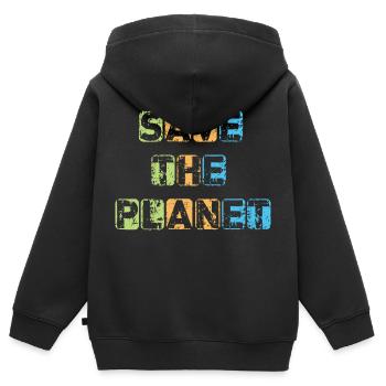 Sauver la planète Terre Protection - Sweat Premium à capuche zippé enfant bio - noir - Dos - AI Model Kid Male (0cm)