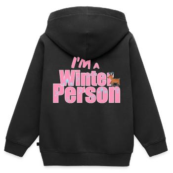 Hiver - Dicton d’hiver - Sweat Premium à capuche zippé enfant bio - noir - Dos - AI Model Kid Male (0cm)