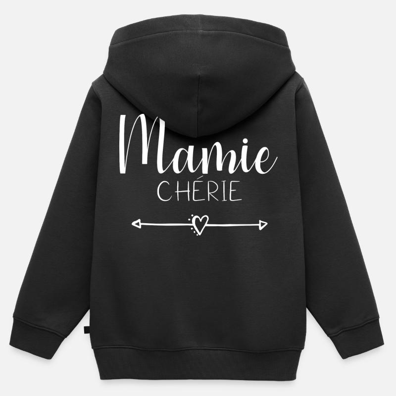 Mamie chérie - Sweat Premium à capuche zippé enfant bio - noir
