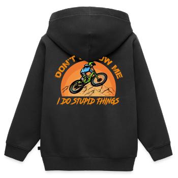 Folgt mir nicht, ich tue Dumme Sachen Mountainbike - Kinder Premium Organic Zip Hoodie - Schwarz - Hinten - AI Model Kid Male (0cm)