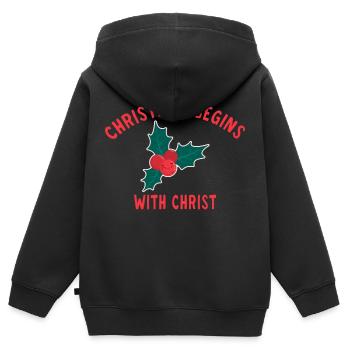 Christmas Begins With Christ branche de gui - Sweat Premium à capuche zippé enfant bio - noir - Dos - AI Model Kid Male (0cm)