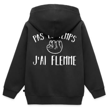 pas le temps j ai flemme - Sweat Premium à capuche zippé enfant bio - noir - Dos - AI Model Kid Male (0cm)