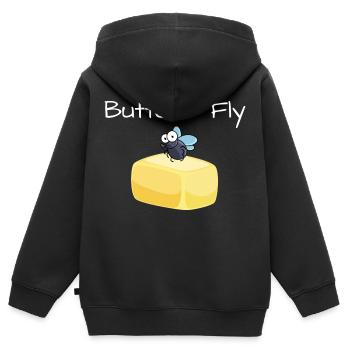 Butter und Fliege, Schmetterling - Kinder Premium Organic Zip Hoodie - Schwarz - Hinten - AI Model Kid Male (0cm)