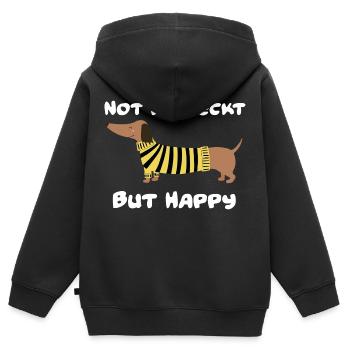 Lustiger Dackel mit Schrift " Not Perfect, but Hap - Kinder Premium Organic Zip Hoodie - Schwarz - Hinten - AI Model Kid Male (0cm)