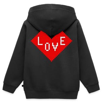 Herz mit der Aufschrift LOVE, 8bit heart, Valentinstag - Kinder Premium Organic Zip Hoodie - Schwarz - Hinten - AI Model Kid Male (0cm)