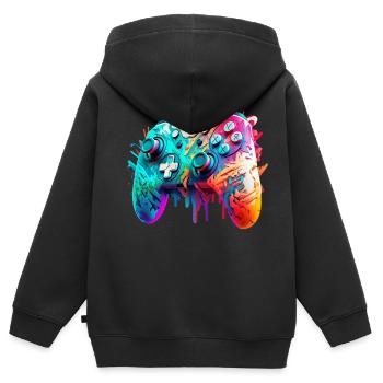 Neon Gaming Controller / Kontroller - Kinder Premium Organic Zip Hoodie - Schwarz - Hinten - AI Model Kid Male (0cm)
