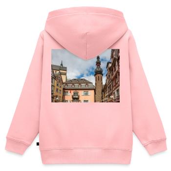 Rathaus (St. Martin Kirche) Cochem Rheinland - Kinder Premium Organic Zip Hoodie - Rosa - Hinten - AI Model Kid Female (0cm)