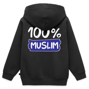 100% Muslim - Muslime - Islam - Kinder Premium Organic Zip Hoodie - Schwarz - Hinten - AI Model Kid Male (0cm)