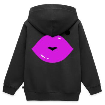 Lèvres avec grain de beauté - Sweat Premium à capuche zippé enfant bio - noir - Dos - AI Model Kid Male (0cm)