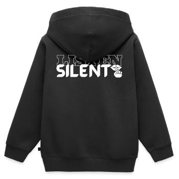 Hören Sie still, - Kinder Premium Organic Zip Hoodie - Schwarz - Hinten - AI Model Kid Male (0cm)
