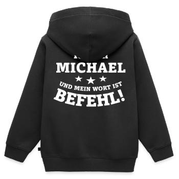 Ich bin Michael und mein Wort ist Befehl - Kinder Premium Organic Zip Hoodie - Schwarz - Hinten - AI Model Kid Male (0cm)