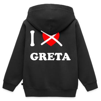 Ich mag Greta nicht mehr - Kinder Premium Organic Zip Hoodie - Schwarz - Hinten - AI Model Kid Male (0cm)