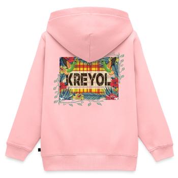 Belle Idee cadeau KREYOL OU CREOLE style madras - Sweat Premium à capuche zippé enfant bio - rose - Dos - AI Model Kid Female (0cm)
