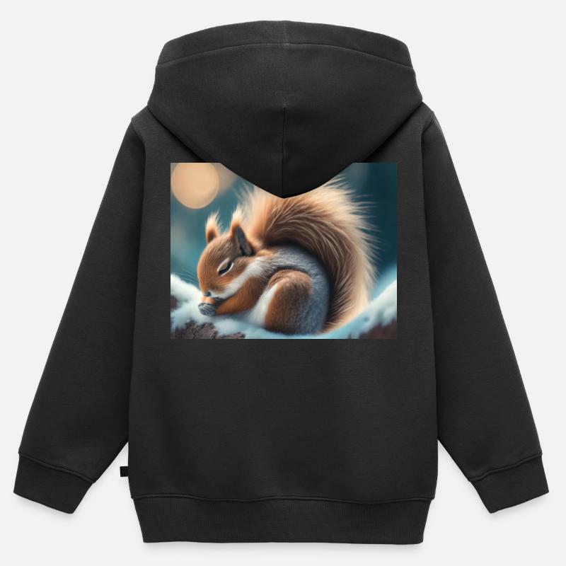 Niedliche Tiere im Winterschlaf – Eichhörnchen - Kinder Premium Organic Zip Hoodie - Schwarz