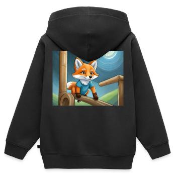 Niedlicher kleiner Teufel Fuchs Alltag – Spielplatz - Kinder Premium Organic Zip Hoodie - Schwarz - Hinten - AI Model Kid Male (0cm)