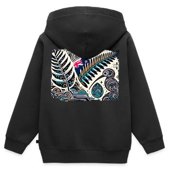 Nouvelle-Zélande Aotearoa Kiwi 3 - Sweat Premium à capuche zippé enfant bio - noir - Dos - AI Model Kid Male (0cm)